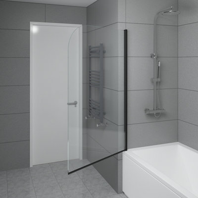 SunDaze 6mm Toughened Safety Glass Curved Pivot Shower Bath Screen - 1400x800mm Black - 3