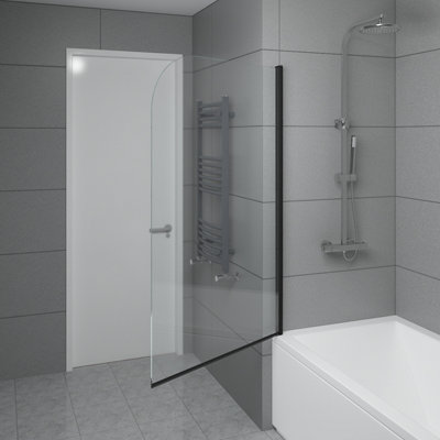 SunDaze 6mm Toughened Safety Glass Curved Pivot Shower Bath Screen - 1400x800mm Black