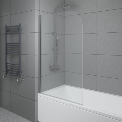 SunDaze 6mm Toughened Safety Glass Curved Pivot Shower Bath Screen - 1400x800mm Chrome