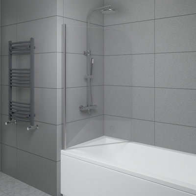 SunDaze 6mm Toughened Safety Glass Curved Pivot Shower Bath Screen - 1400x800mm Chrome