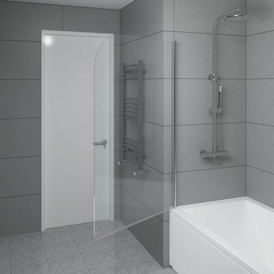 SunDaze 6mm Toughened Safety Glass Curved Pivot Shower Bath Screen - 1400x800mm Chrome