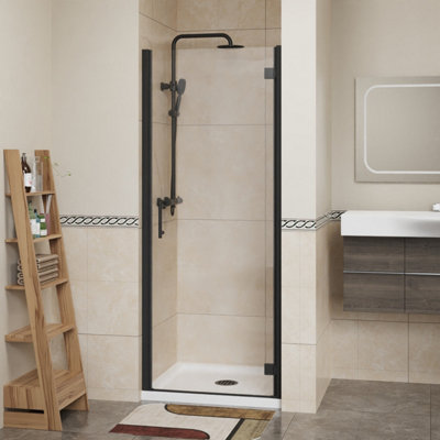 SunDaze 6mm Toughened Safety Glass Hinged Door Shower Enclosure Screen -1900x700mm Black