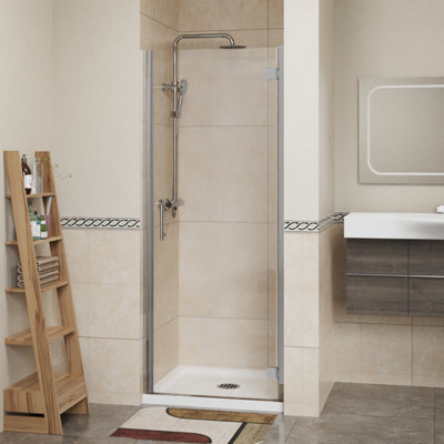 SunDaze 6mm Toughened Safety Glass Hinged Door Shower Enclosure Screen -1900x700mm Chrome