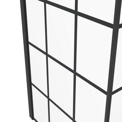 SunDaze 6mm Toughened Safety Glass L Shaped Black Grid Shower Bath Screen Fixed Return - 1400x800mm - 3