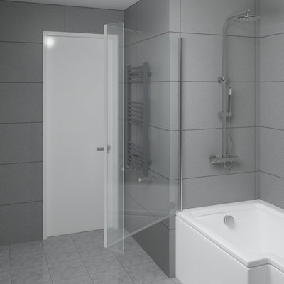 SunDaze 6mm Toughened Safety Glass L Shaped Shower Bath Screen Fixed Return- 1400x800mm Chrome