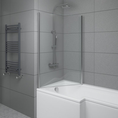 SunDaze 6mm Toughened Safety Glass L Shaped Shower Bath Screen Fixed Return Chrome