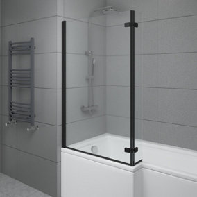 SunDaze 6mm Toughened Safety Glass L Shaped Shower Bath Screen Hinged Return - 1400x800mm Black