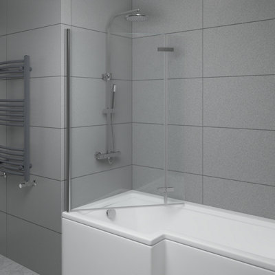 SunDaze 6mm Toughened Safety Glass L Shaped Shower Bath Screen Hinged Return - 1400x800mm Chrome