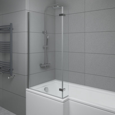 SunDaze 6mm Toughened Safety Glass L Shaped Shower Bath Screen Hinged Return Chrome