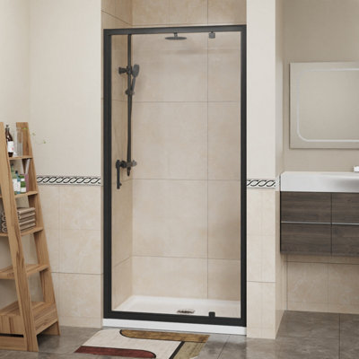 SunDaze 6mm Toughened Safety Glass Pivot Door Shower Enclosure Screen - 1900x1000mm Black
