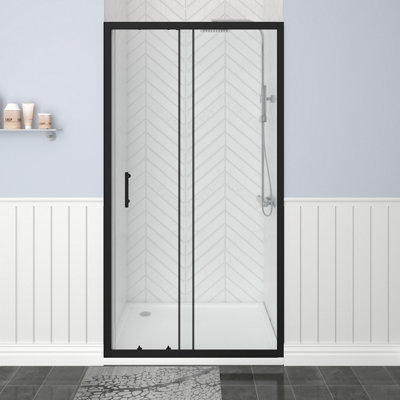 SunDaze 6mm Toughened Safety Glass Shower Enclosure Sliding Door - 1900x1100mm Black