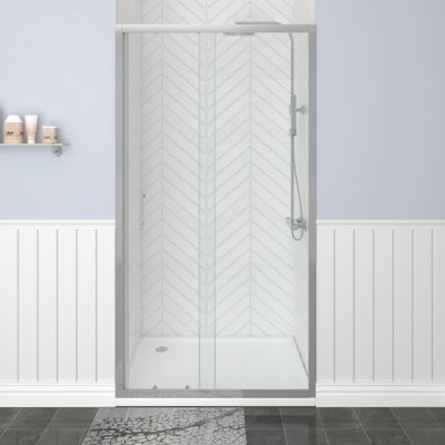 SunDaze 6mm Toughened Safety Glass Shower Enclosure Sliding Door - 1900x1100mm Chrome
