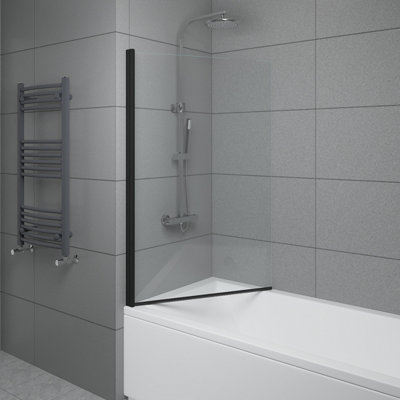 SunDaze 6mm Toughened Safety Glass Straight Pivot Shower Bath Screen - 1400x800mm Black