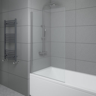 SunDaze 6mm Toughened Safety Glass Straight Pivot Shower Bath Screen - 1400x800mm Chrome