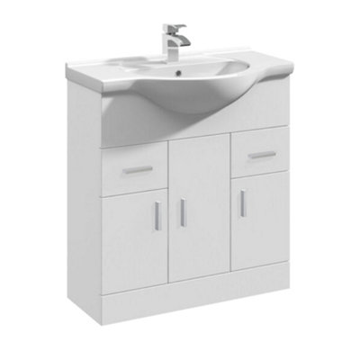 SunDaze 750mm Gloss White Bathroom Cabinet Vanity Sink Unit Storage with Basin Price Comparisons | Compare The Build