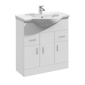 SunDaze 750mm Gloss White Bathroom Cabinet Vanity Sink Unit Storage with Basin