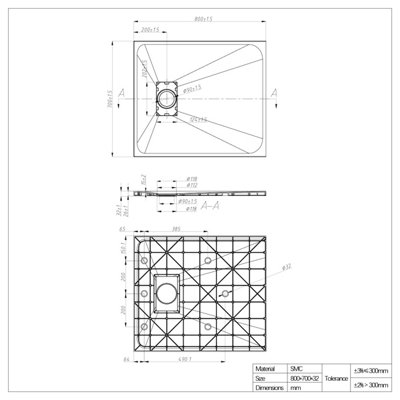 SunDaze 800 x 700mm SMC Anthracite Rectangle Slate Effect Bathroom Shower Tray - 7