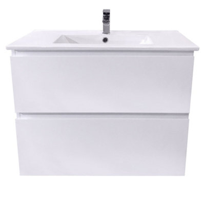 SunDaze 800mm Gloss White 2 Drawer Hung Cabinet Vanity Unit Ceramic Basin Bathroom Furniture Price Comparisons | Compare The Build