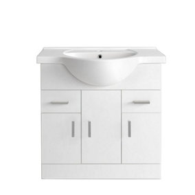 SunDaze 850mm Gloss White Bathroom Cabinet Vanity Sink Unit Storage with Basin