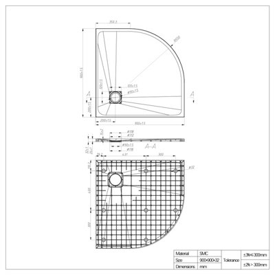 SunDaze 900 x 900mm SMC Anthracite Quadrant Slate Effect Bathroom Shower Tray - 7