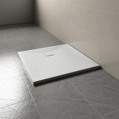 SunDaze 900 x 900mm SMC White Square Slate Effect Bathroom Shower Tray