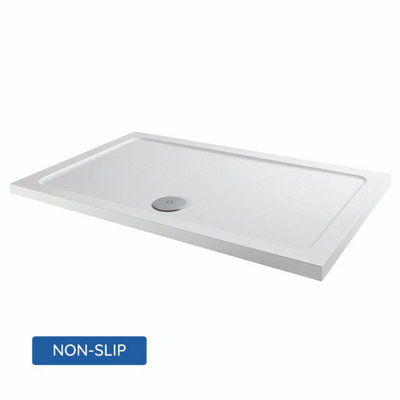 SunDaze Anti-Slip 1200x700mm Rectangle Stone Shower Tray White