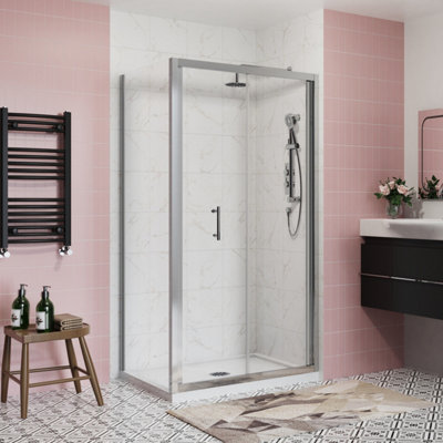 SunDaze Bathroom 1100mm Bi-Fold Door Shower Enclosure Chrome Framed with 900mm Side Panel