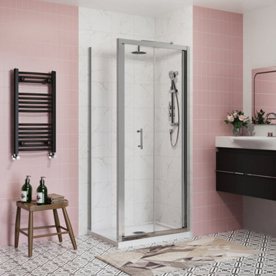 SunDaze Bathroom 700mm Bi-Fold Door Shower Enclosure Chrome Framed with 760mm Side Panel