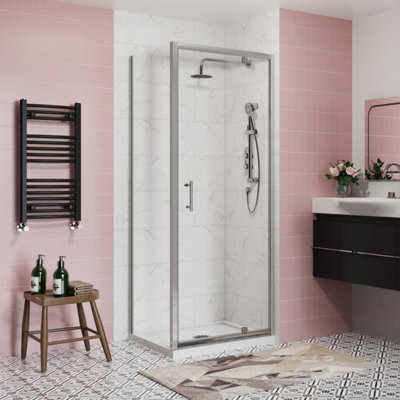 SunDaze Bathroom 760mm Pivot Door Shower Enclosure Chrome Framed with 1000mm Side Panel