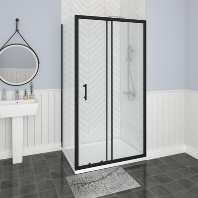 SunDaze Bathroom Black Shower Enclosure Cubicle 1100mm Sliding Door with 800mm Side Panel Screen Price Comparisons | Compare The Build