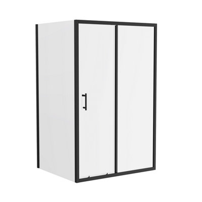 SunDaze Bathroom Black Shower Enclosure Cubicle 1300mm Sliding Door with 760mm Side Panel Screen