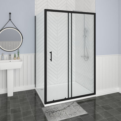 SunDaze Bathroom Black Shower Enclosure Cubicle 1300mm Sliding Door