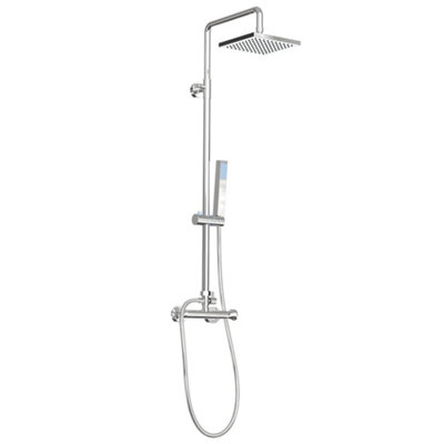 SunDaze Bathroom Chrome Square Thermostatic Shower Mixer Set Twin Head Exposed Valve
