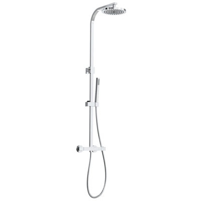 SunDaze Bathroom Chrome Thermostatic Shower Mixer Round Twin Head Exposed Valve Set