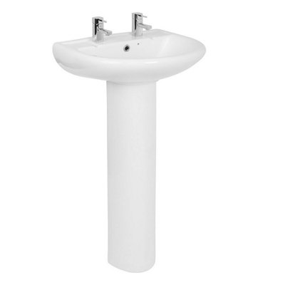 SunDaze Bathroom Cloakroom Full Pedestal 550mm Basin Compact Double Tap ...