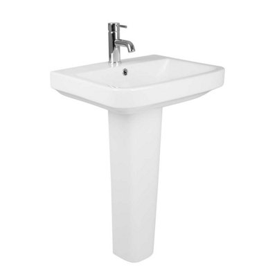 SunDaze Bathroom Cloakroom Full Pedestal 555mm Basin Compact Single Tap Hole Sink