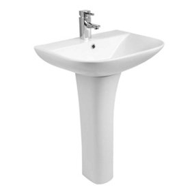 SunDaze Bathroom Cloakroom Full Pedestal 560mm Basin Compact Single Tap Hole Sink Washstand