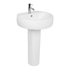 SunDaze Bathroom Cloakroom Full Pedestal 560mm Basin Compact Single Tap Hole Sink