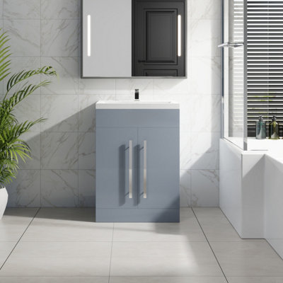 SunDaze Bathroom Furniture Storage Cabinet Freestanding Vanity Unit & Basin 600mm Gloss Grey