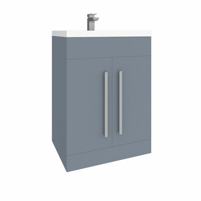 SunDaze Bathroom Furniture Storage Cabinet Freestanding Vanity Unit & Basin 600mm Gloss Grey