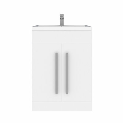 SunDaze Bathroom Furniture Storage Cabinet Freestanding Vanity Unit & Basin 600mm Gloss White