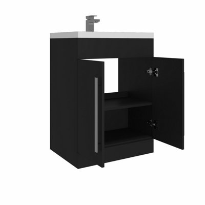SunDaze Bathroom Furniture Storage Cabinet Freestanding Vanity Unit & Basin 600mm Matt Black