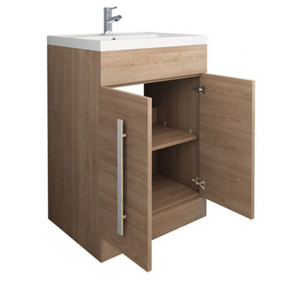 SunDaze Bathroom Furniture Storage Cabinet Freestanding Vanity Unit & Basin 600mm Oak