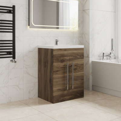 SunDaze Bathroom Furniture Storage Cabinet Freestanding Vanity Unit & Basin 600mm Walnut