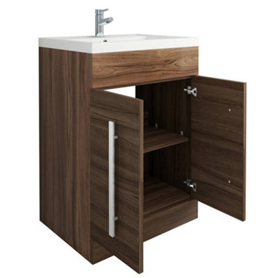 SunDaze Bathroom Furniture Storage Cabinet Freestanding Vanity Unit & Basin 600mm Walnut