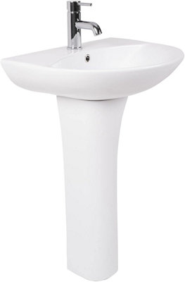 SunDaze Bathroom Modern Cloakroom Full Pedestal 550mm Basin Compact Single Tap Hole Sink