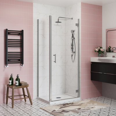 SunDaze Bathroom Shower Enclosure Cubicle 700mm Hinged Door with 700mm Side Panel Screen