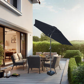 SunDaze Black 2.5M Garden Parasol Outdoor Patio Tilting Umbrella Crank Handle with Base