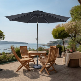 SunDaze Black 2.7M Round Patio Crank Tilt Umbrella Outdoor Garden Parasol with Base