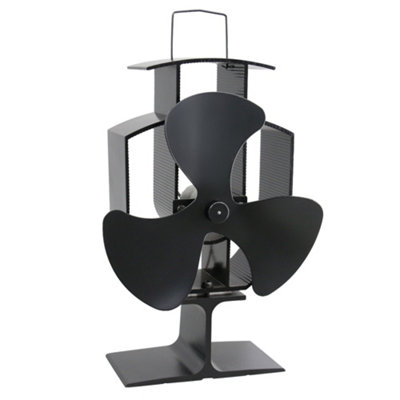 SunDaze Black 3 Blade Eco Friendly Heat Powered Log Burner Stove Top Fan with Thermometer